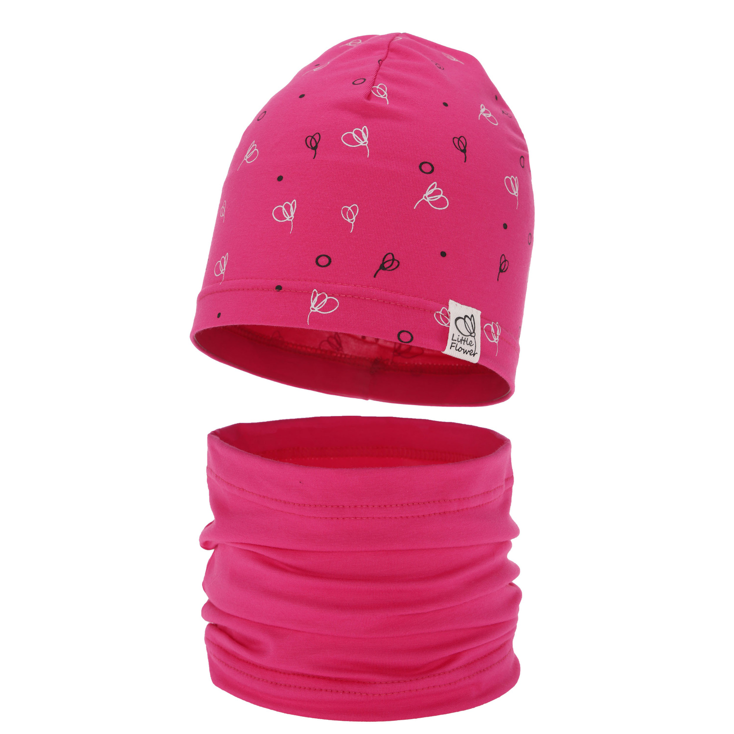 Flicka höst/vår set: mössa och tubhalsduk, rosa, fodrad med bomull, Fiora