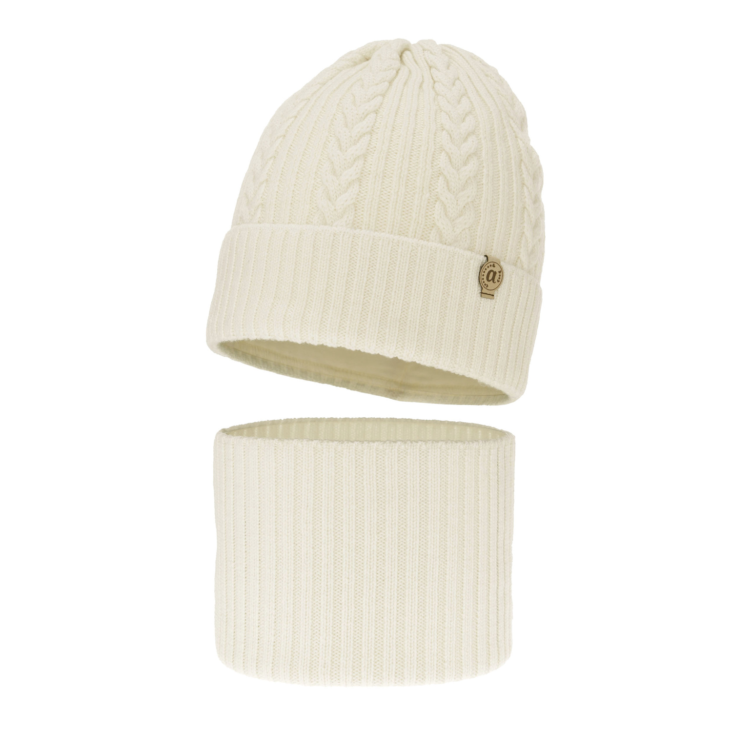 Flicka vinter set: mössa och tubhalsduk, kremowy, 100% Merino Ull, Jenny