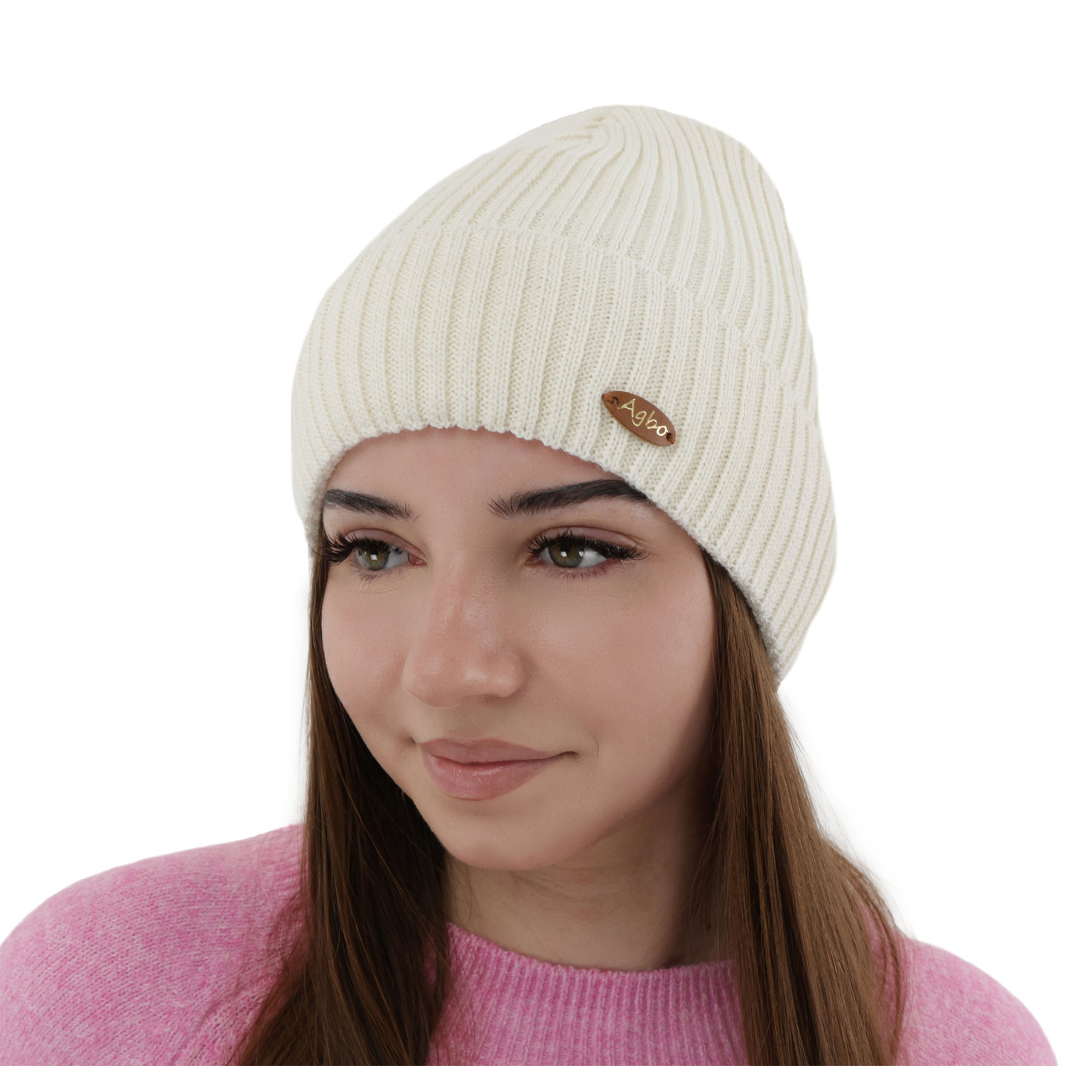 Beige vintermössa för damer med merinoull Shila