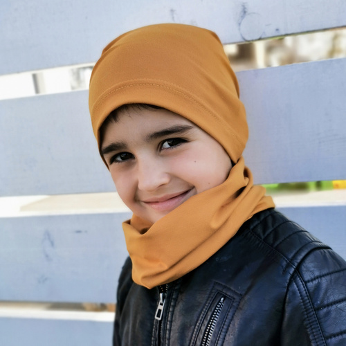 Pojke höst/vår set: mössa och tubhalsduk, blå, fodrad med bomull, Hazel