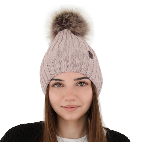 Dam vintermössa, beige, med merinull, Texa