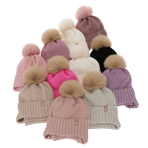 Flicka vinter set: mössa och halsduk, vit, med pompom, Kaya