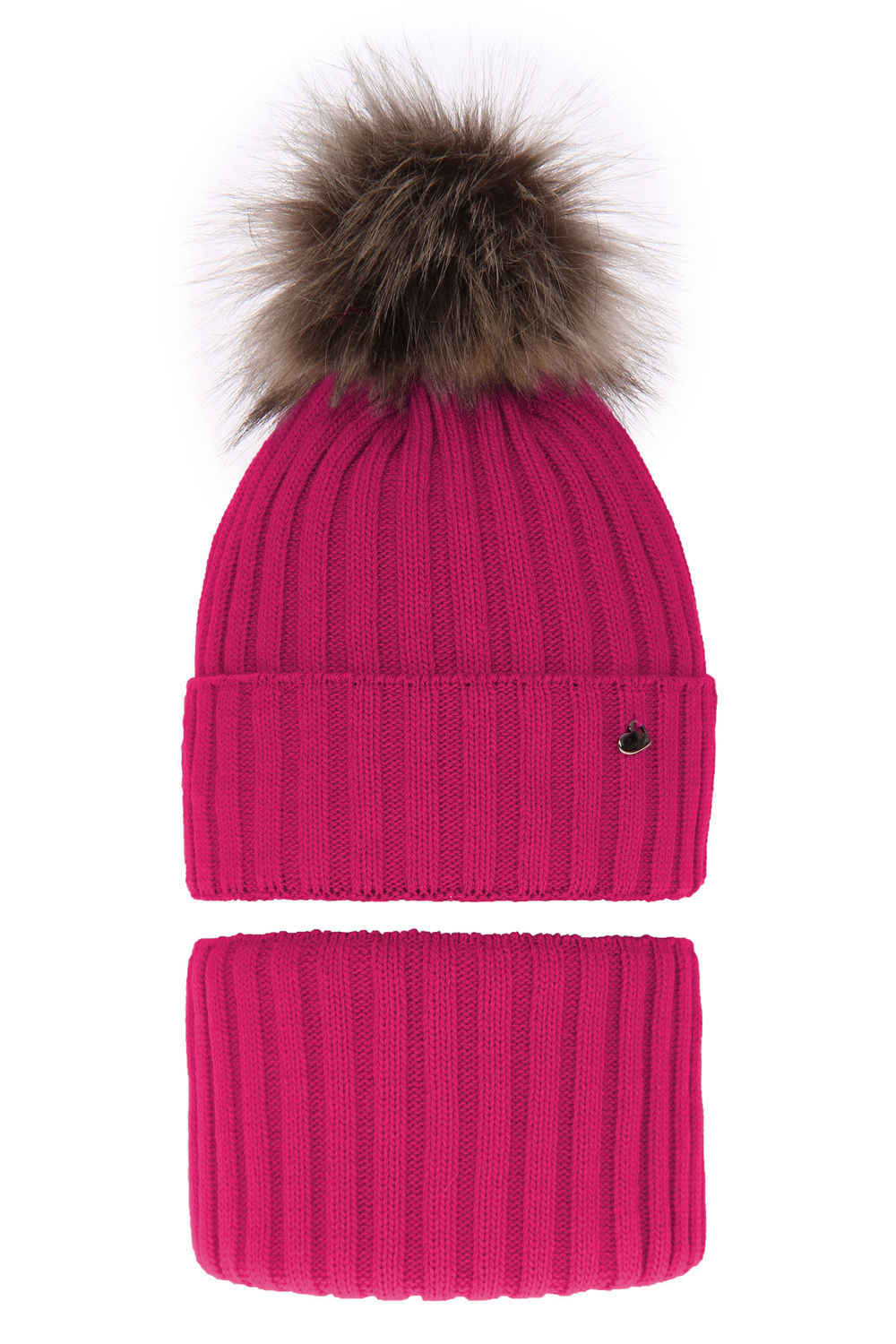 Flicka vinter set: mössa och halsduk, rosa, med pompom, Wilma