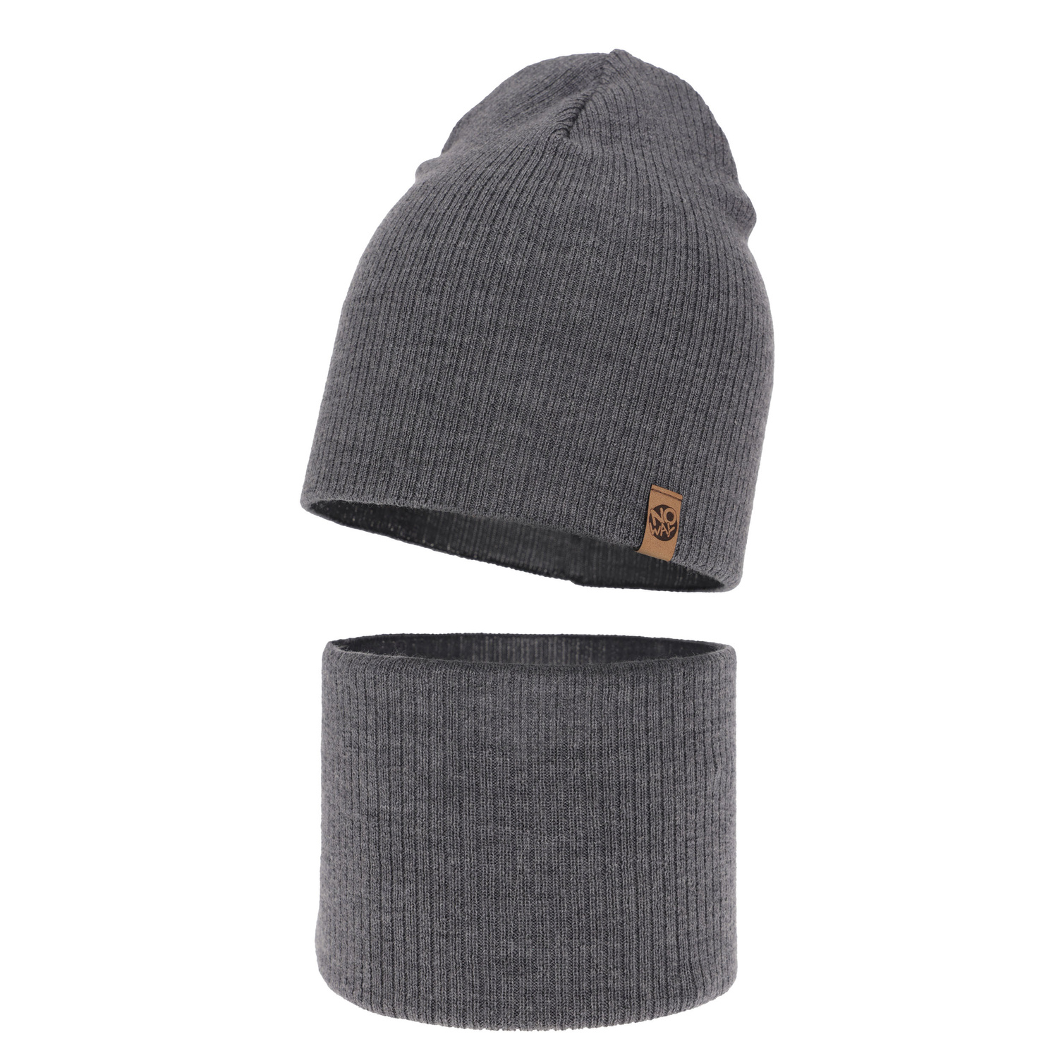 Pojke höst/vår set: mössa och tubhalsduk, grå, 100% Merino Ull, Richi