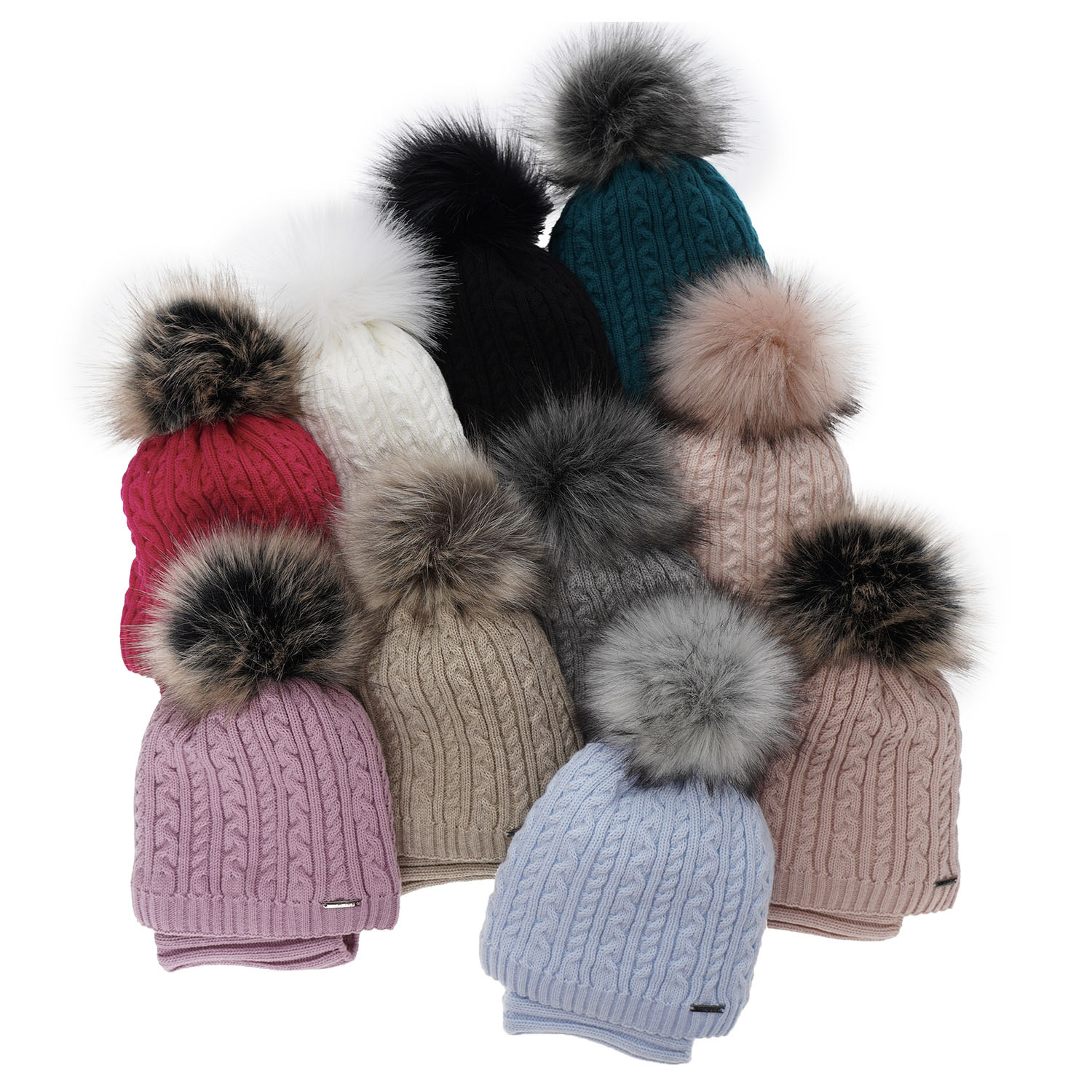 Flicka vinter set: mössa och tubhalsduk, vit, med pompom, Rima