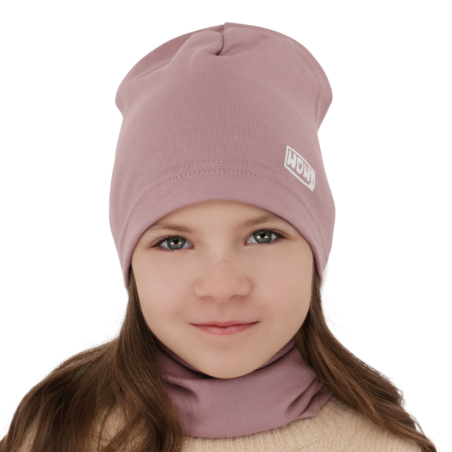 Flicka höst/vår set: mössa och tubhalsduk, beige, fodrad med bomull, Friza