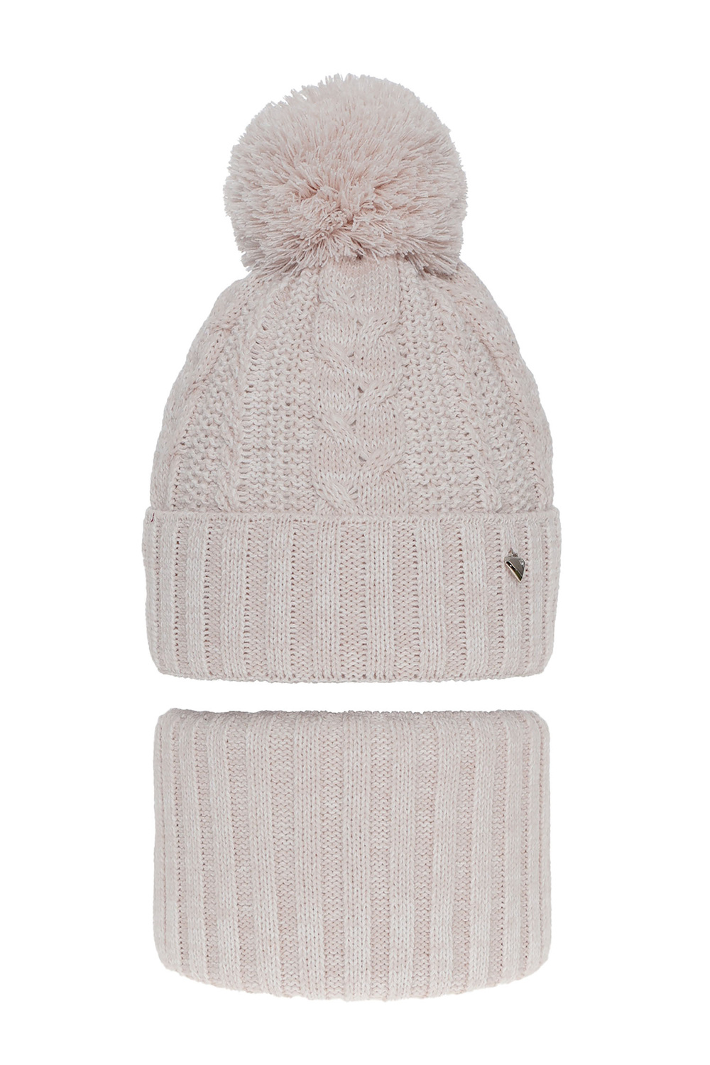 Flicka vinter set: mössa och halsduk, ljusrosa, med pompom, Maroko