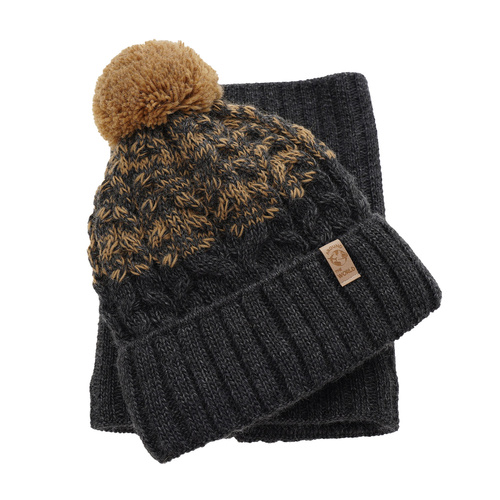 Pojke vinter set: mössa och tubhalsduk, brun, med pompom, Travis