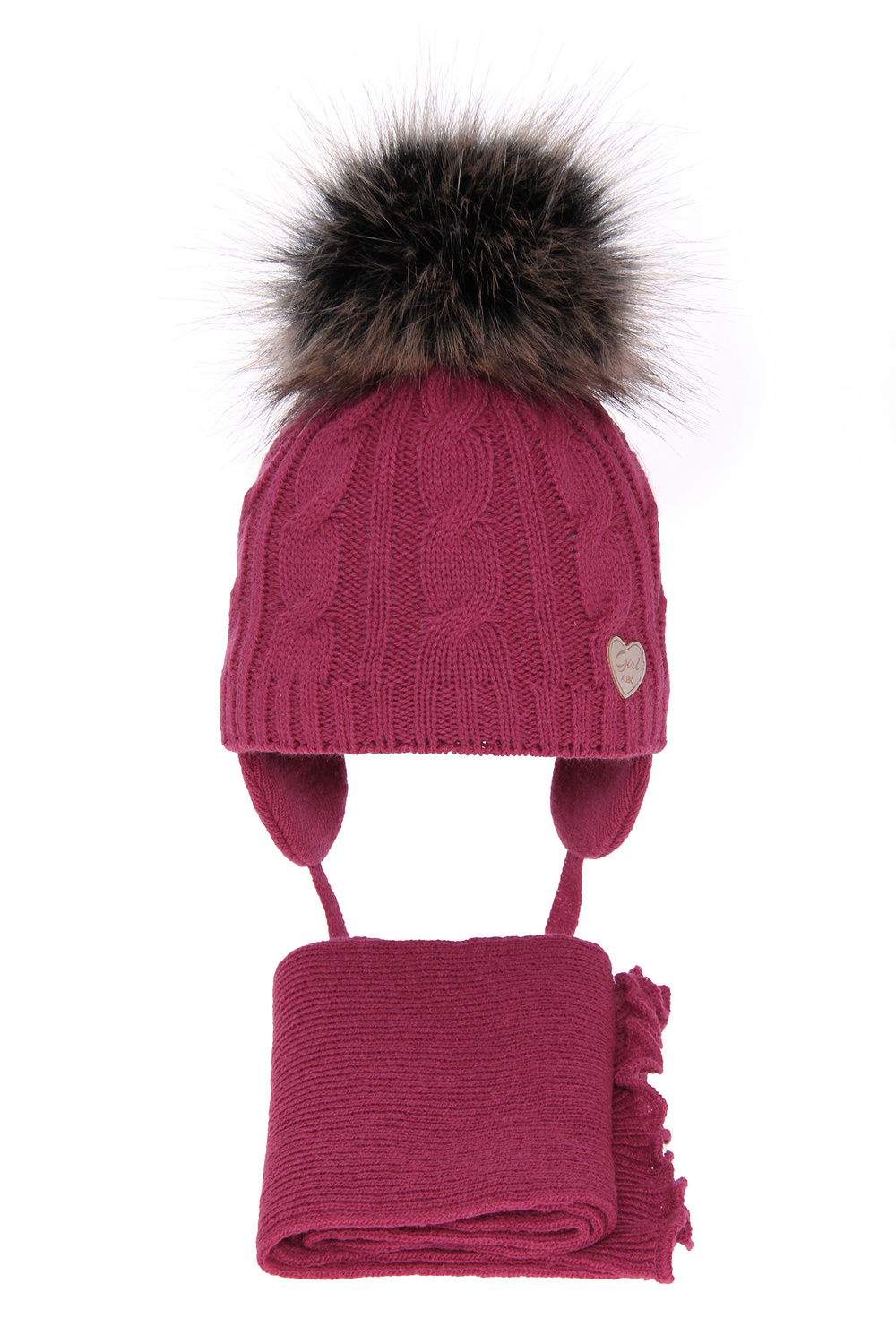 Flicka vinter set: mössa och halsduk, rosa, med pompom, Morena