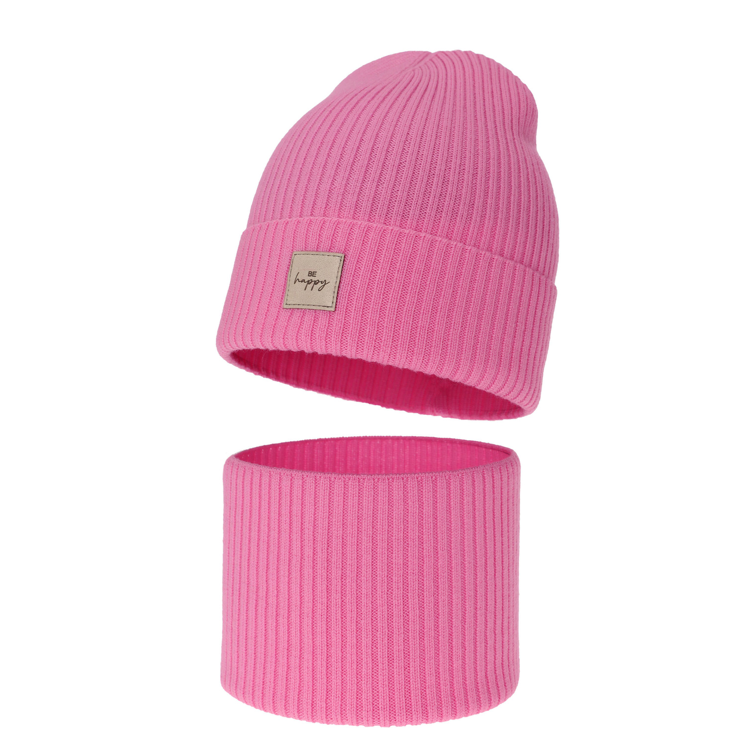 Flicka höst/vår set: mössa och tubhalsduk, rosa, 100% Merino Ull, Vanita