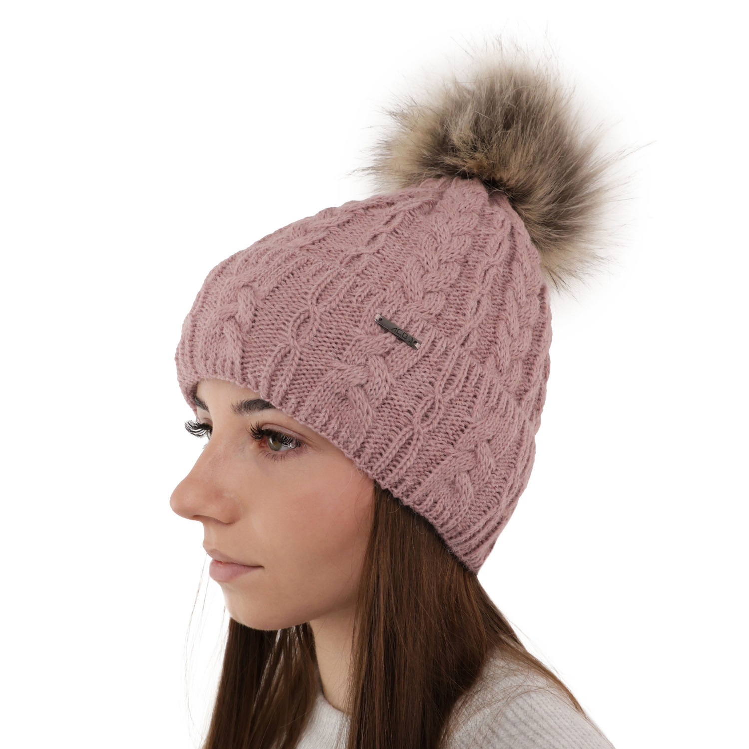 Dam vintermössa, wrzosowa, med pompom, Omega