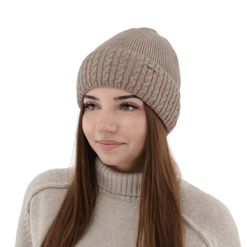 Dam vintermössa, beige, med merinull, Febe