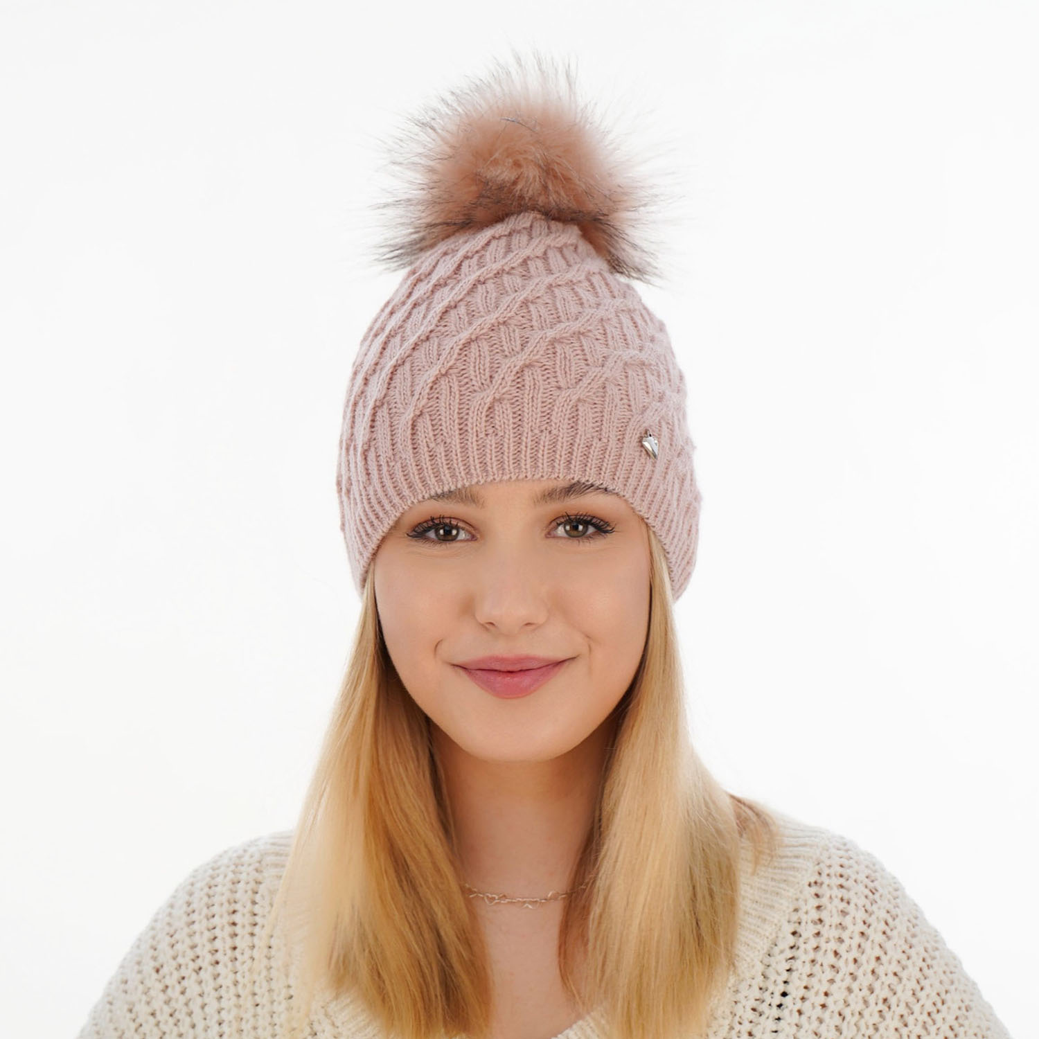 Dam vintermössa, camel, med pompom, Kaskada