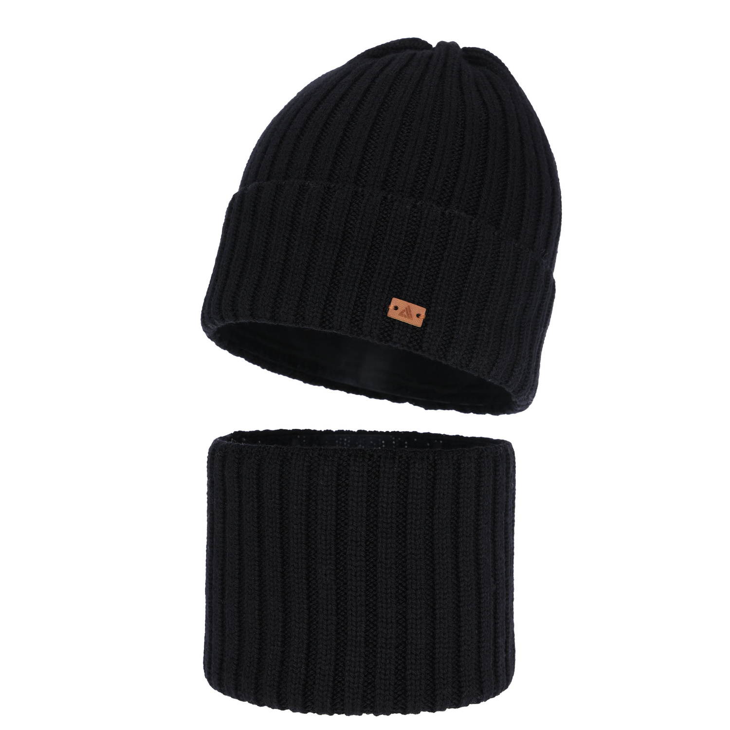 Pojke vinter set: mössa och tubhalsduk, svart, 100% Merino Ull, Umberto