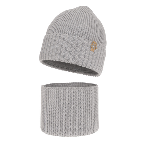Flicka vinter set: mössa och tubhalsduk, grå, 100% Merino Ull, Nelita
