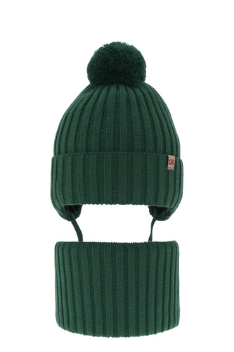 Pojke vinter set: mössa och halsduk, smaragdgrön, med pompom, Carlo