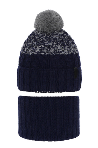 Pojke vinter set: mössa och halsduk, blå, med pompom, Travis