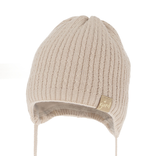 Flicka höst/vår mössa, beige, med knytband, Cheri