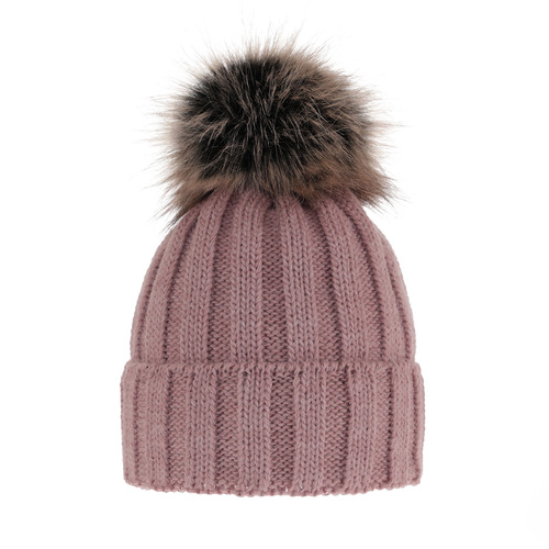 Dam vintermössa, rosa, med pompom, Mokka