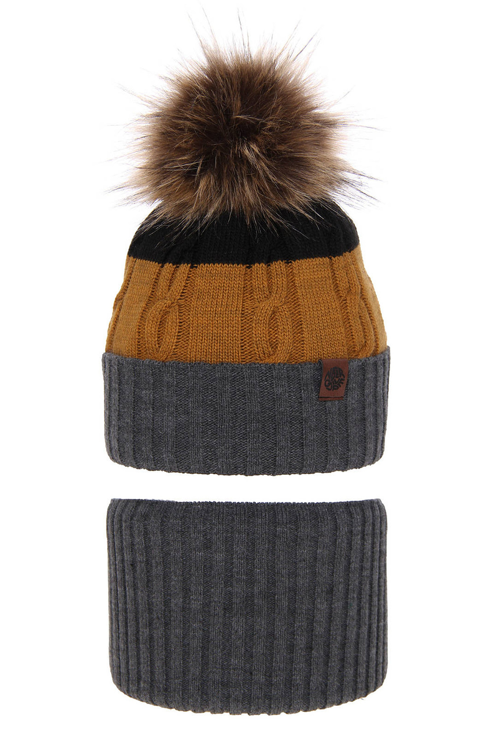 Pojke vinter set: mössa och halsduk, grå, med pompom, Karmel