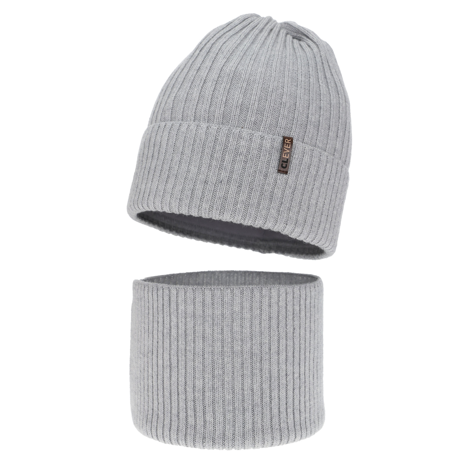 Pojke vinter set: mössa och tubhalsduk, grå, 100% Merino Ull, Gizmo