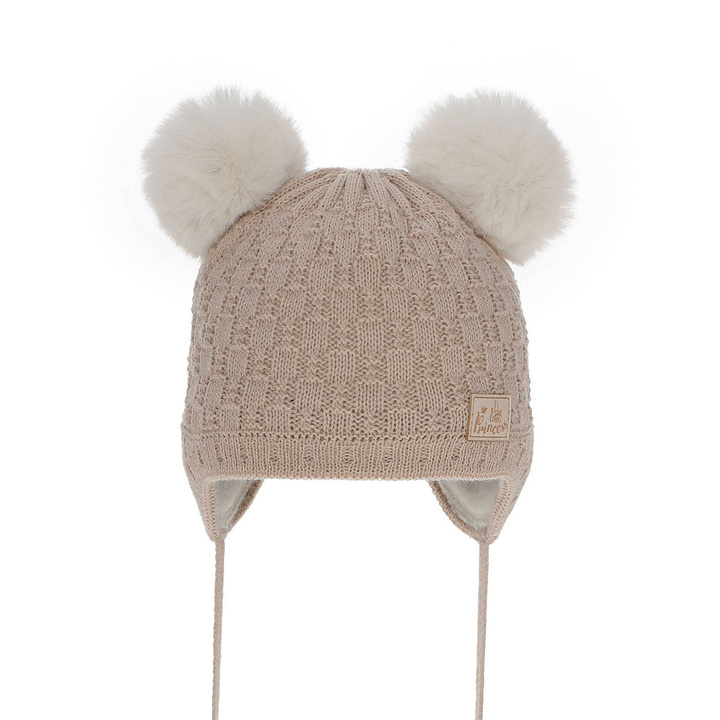 Flicka vintermössa, beige, med pompom, Emila