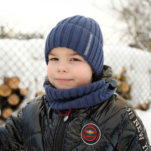 Pojke vinter set: mössa och tubhalsduk, blå, Livido