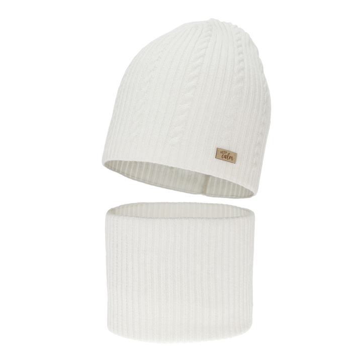 Flicka höst/vår set: mössa och tubhalsduk, med bomull, kremfärgad, Ordesa