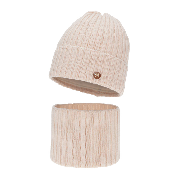 Flicka vinter set: mössa och tubhalsduk, ljusrosa, 100% merino ull, fodrad med bomull, Vanira