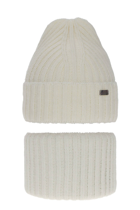 Flicka vinter set: mössa och halsduk, kremowy, Valentine