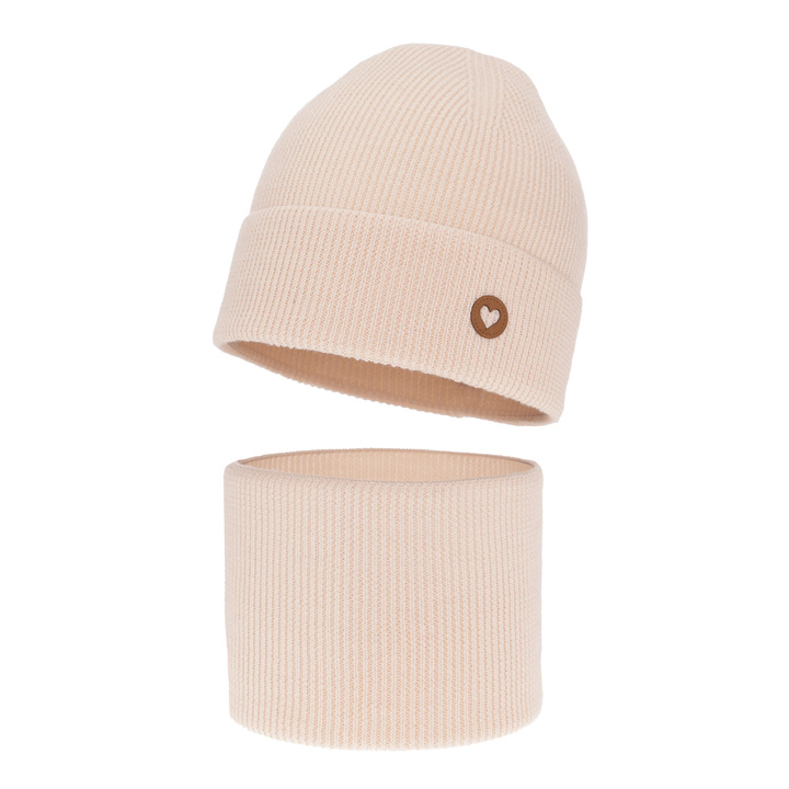 Flicka höst/vår set: mössa och tubhalsduk, rosa, 100% Merino Ull, Brook