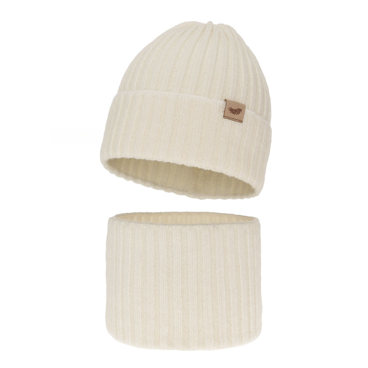 Flicka vinter set: mössa och tubhalsduk, beige, med merinull, Karmina