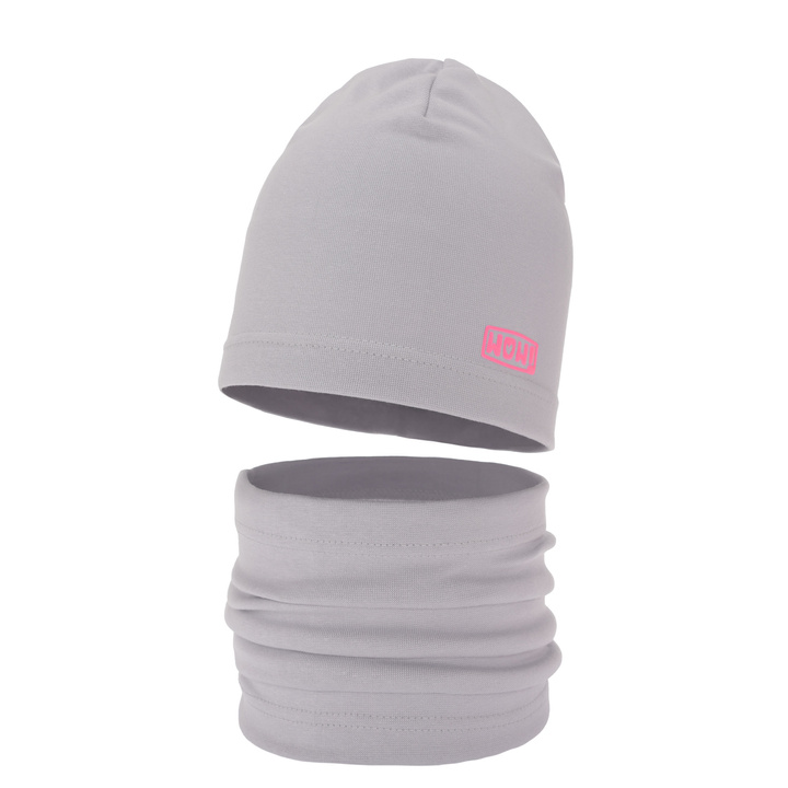 Flicka höst/vår set: mössa och halsduk, grå, bomull, Friza