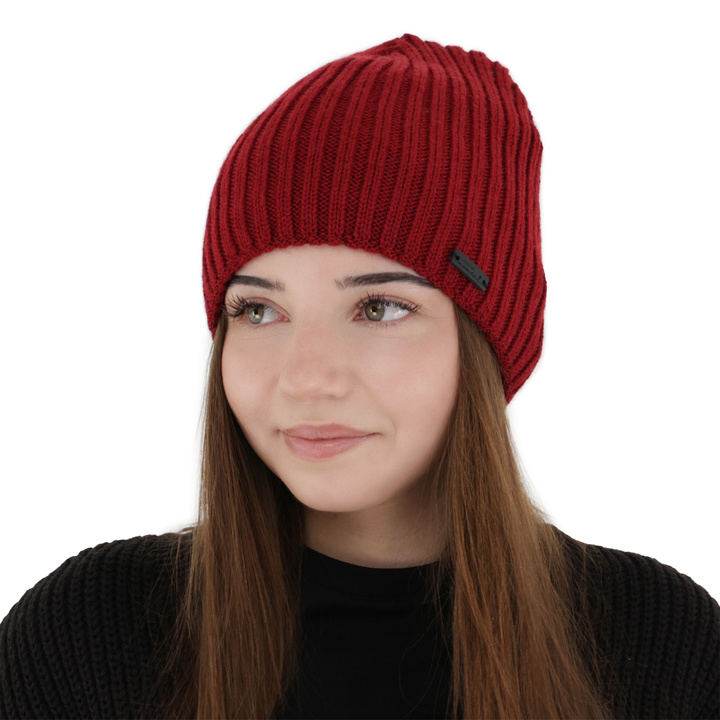 Dam vintermössa, burgundy, med merinull, Soletta