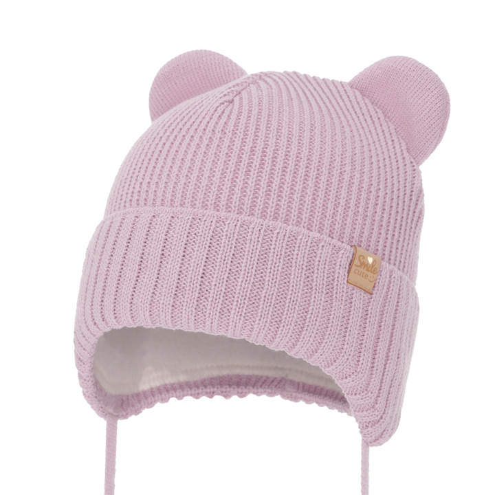 Flicka vintermössa, lila, med knytband, med merinull, Shira