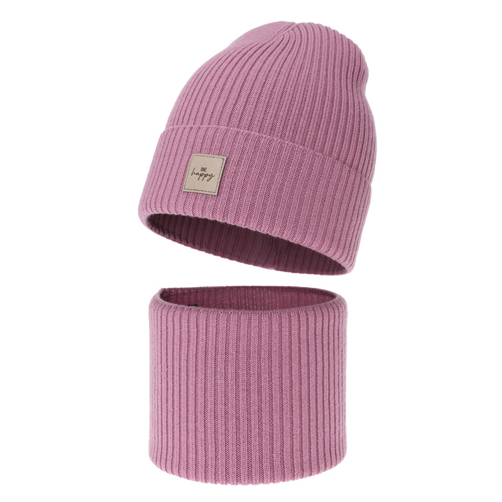 Flicka höst/vår set: mössa och tubhalsduk, lila, 100% Merino Ull, Vanita