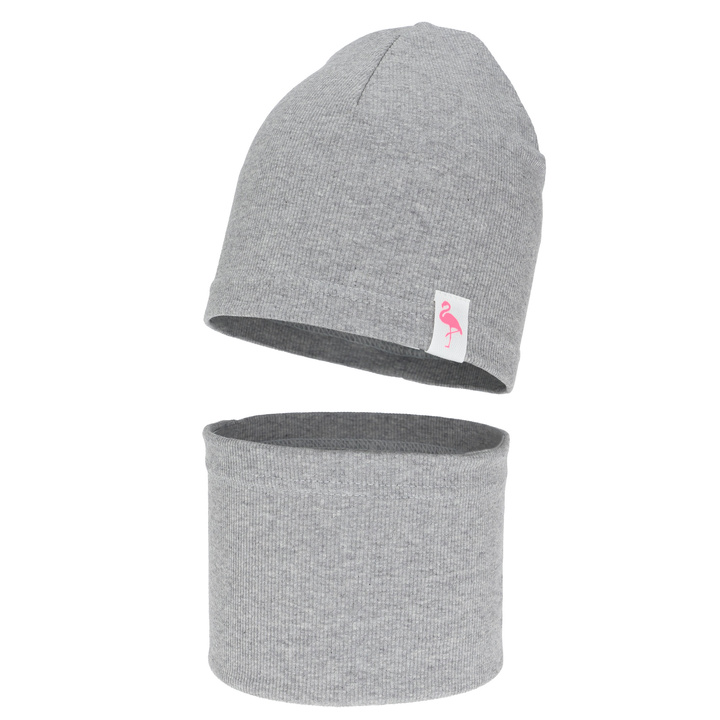 Flicka höst/vår set: mössa och tubhalsduk, grå, bomull, Rumilla