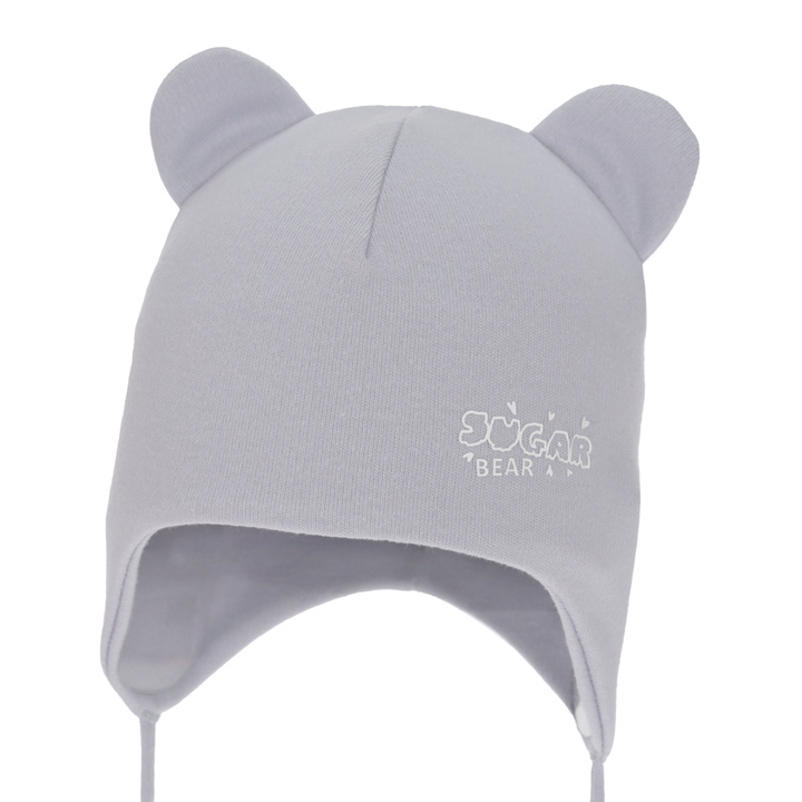 Flicka höst/vår mössa, grå, bomull, med knytband, Kelda