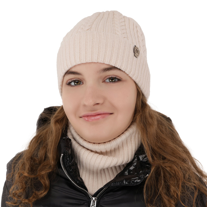 Flicka vinter set: mössa och tubhalsduk, rosa, 100% Merino Ull, Jenny