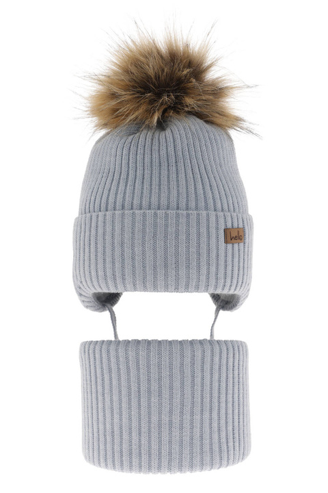 Pojke vinter set: mössa och halsduk, ljusblå, med pompom, Bergo