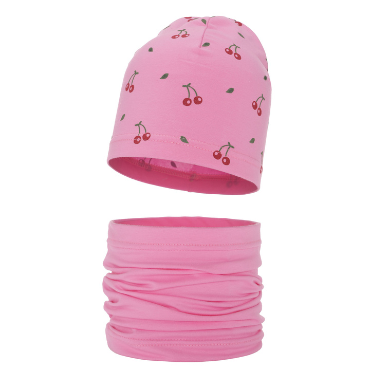 Flicka höst/vår set: mössa och tubhalsduk, rosa, fodrad med bomull, Cerise