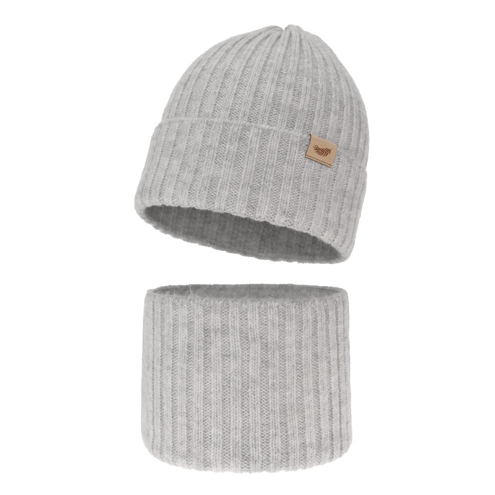 Flicka vinter set: mössa och halsduk, grå, med merinull, Karmina