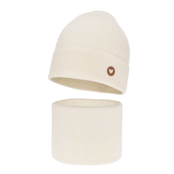 Flicka höst/vår set: mössa och tubhalsduk, krem, 100% Merino Ull, Brook