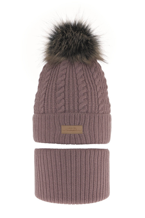 Flicka vinter set: mössa och tubhalsduk, lila, med pompom, Alika