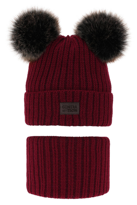 Pojke vinter set: mössa och halsduk, röd, med två pompommar, Tokio