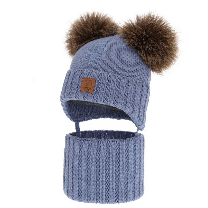 Pojke mössa och tubscarf, vinter set, blå, 100% merinull, fodrad med ullfleece, Ronik