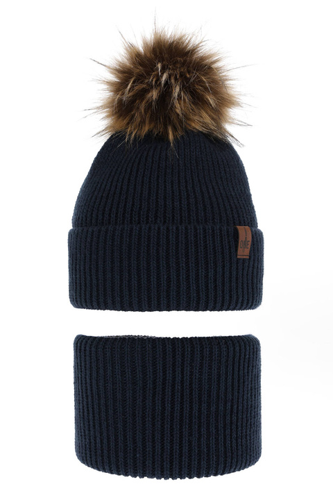 Pojke vinter set: mössa och halsduk, blå, med pompom, Modus