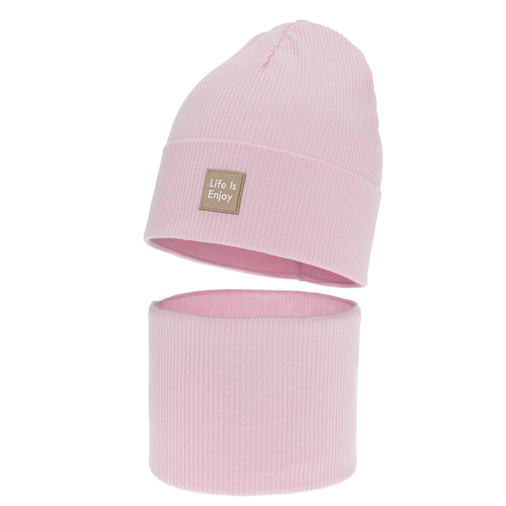 Flicka höst/vår set: mössa och tubhalsduk, rosa, med bomull, Zola
