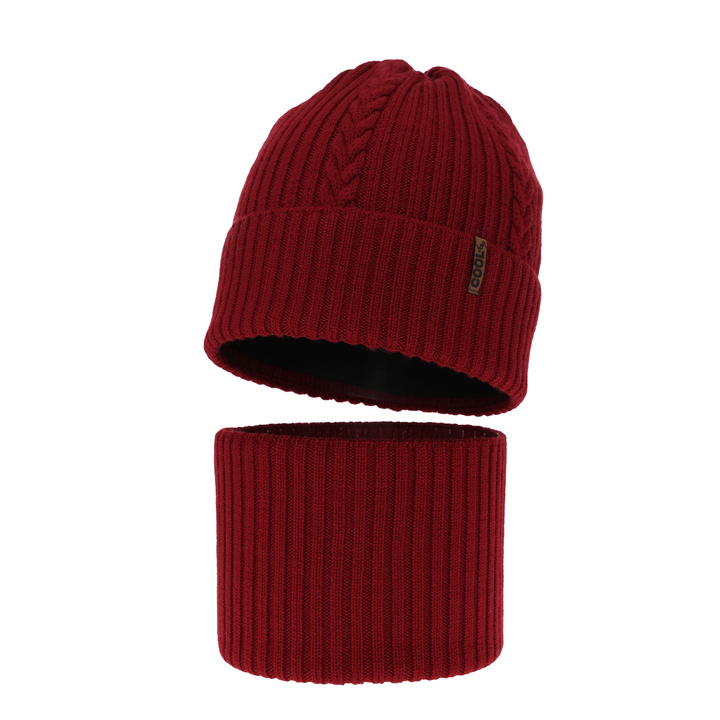 Pojke vinter set: mössa och halsduk, bordeaux, 100% Merino Ull, Wilson