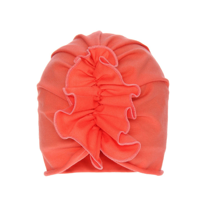 Flicka höst/vår mössa, korall, med dekorativ rynkning, Werka